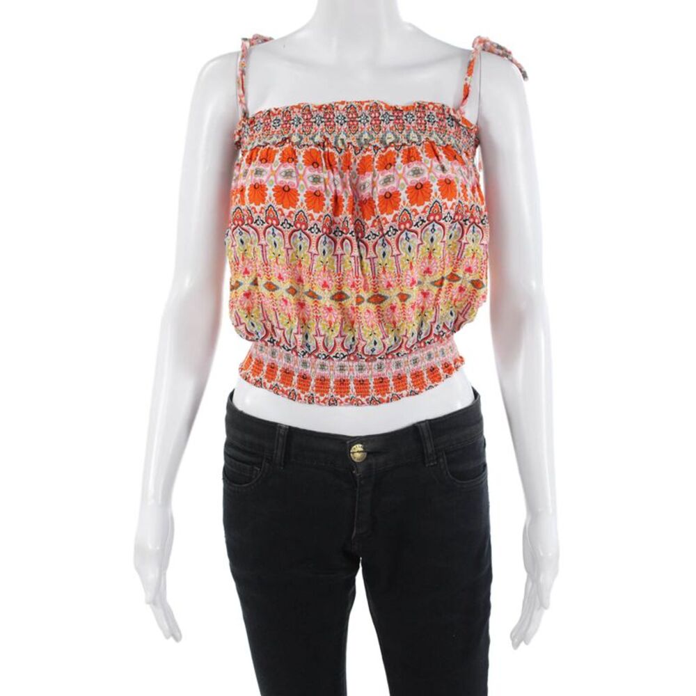 Rachel Zoe Women Orange Floral Cropped Camisole Bohemian Sleeveless Size XS